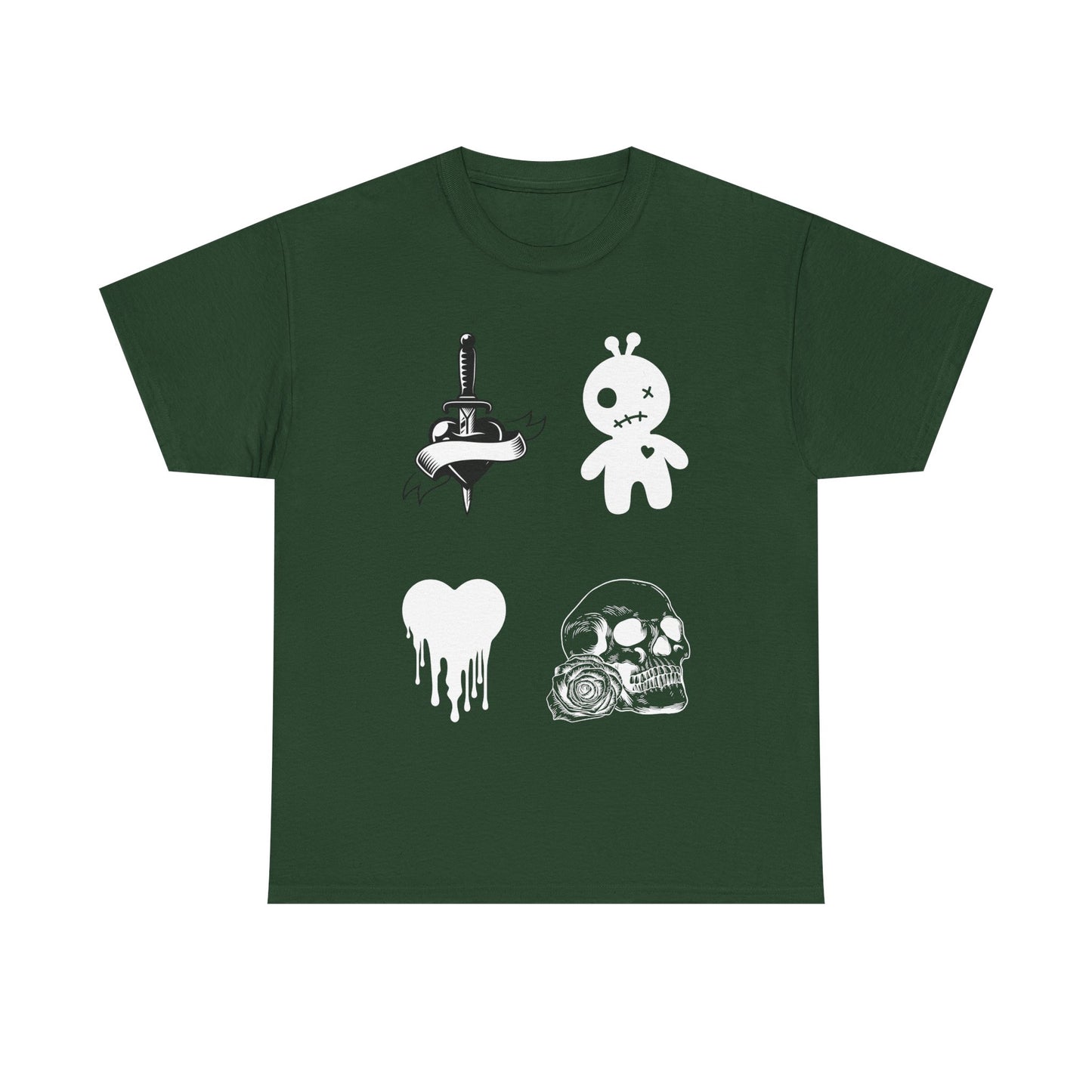 Edgy Unisex Heavy Cotton Tee - Women’s Skull & Heart Design