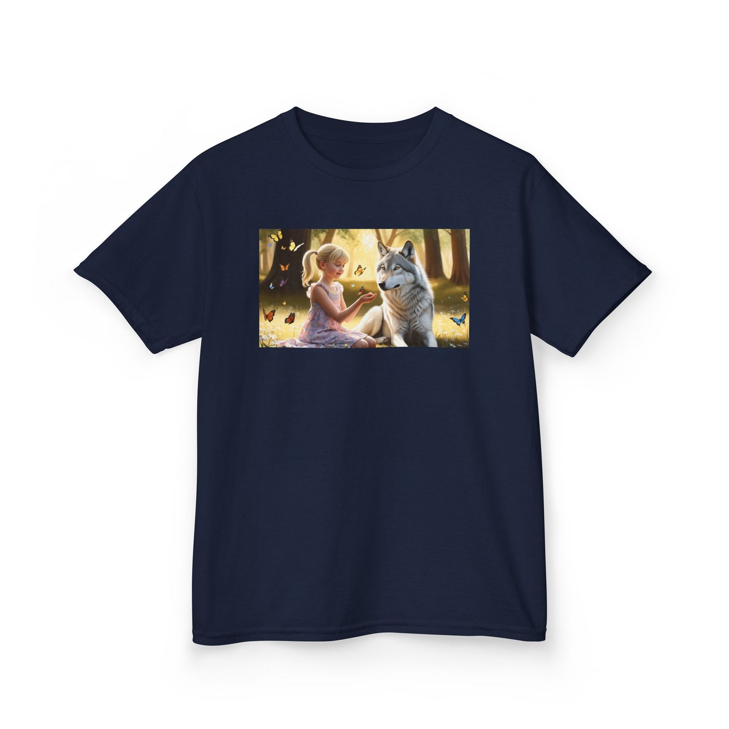 Kids Tee - Whimsical Girl and Wolf Design