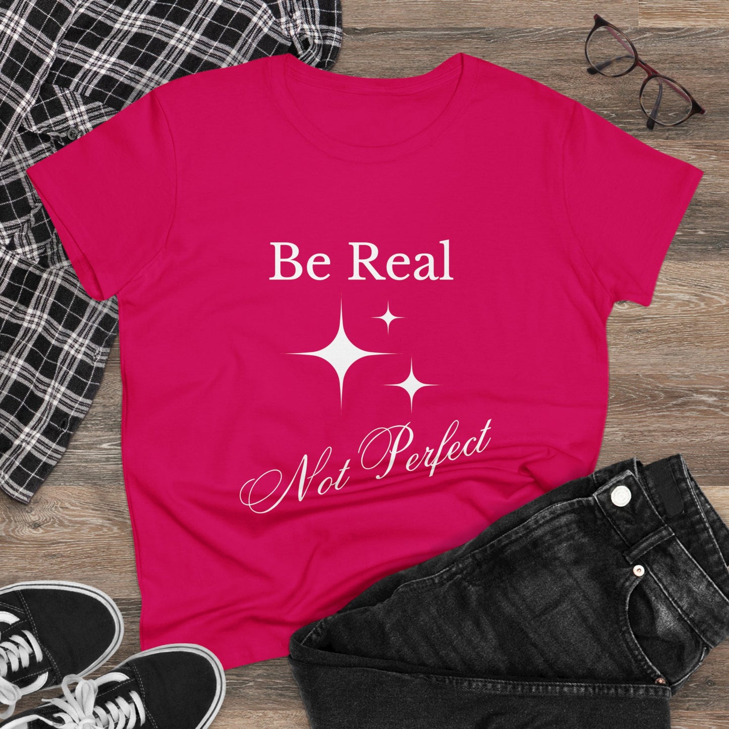 Be Real Not Perfect Womens Midweight Cotton Tee, 100% Organic Cotton, Womens Comfy T-shirt