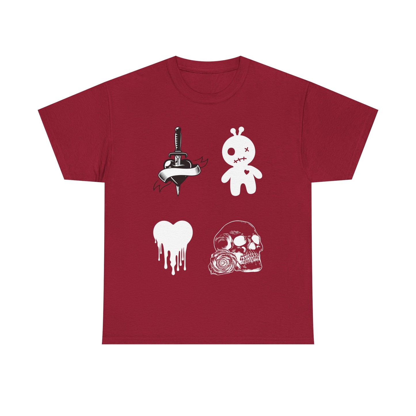 Edgy Unisex Heavy Cotton Tee - Women’s Skull & Heart Design