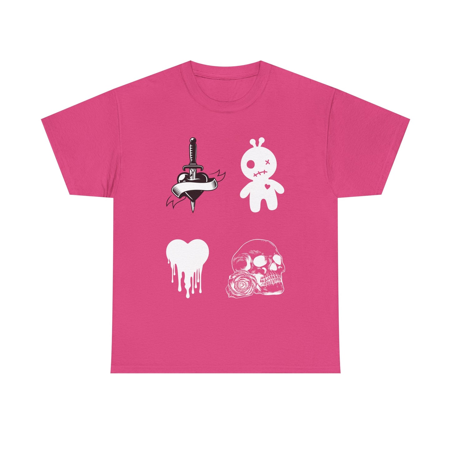 Edgy Unisex Heavy Cotton Tee - Women’s Skull & Heart Design