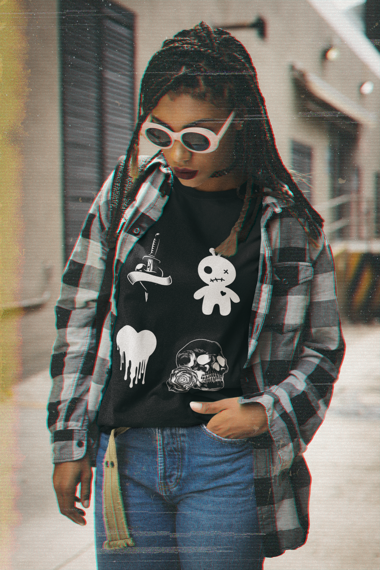 Edgy Unisex Heavy Cotton Tee - Women’s Skull & Heart Design
