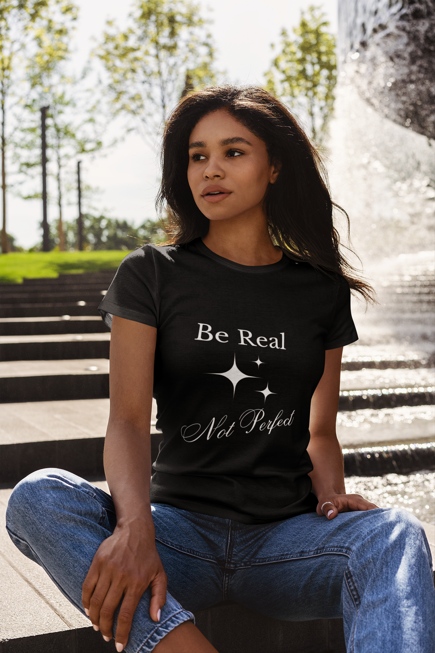 Be Real Not Perfect Womens Midweight Cotton Tee, 100% Organic Cotton, Womens Comfy T-shirt