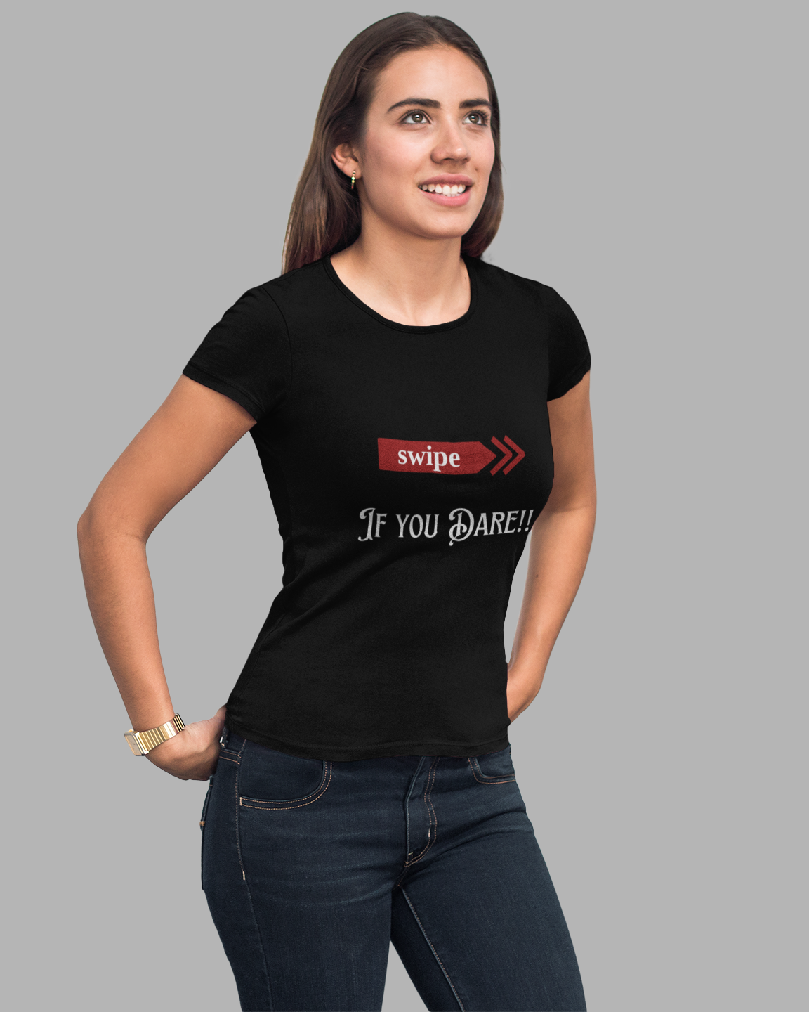 Fun Women's Midweight Cotton Tee - 'Swipe If You Dare!'