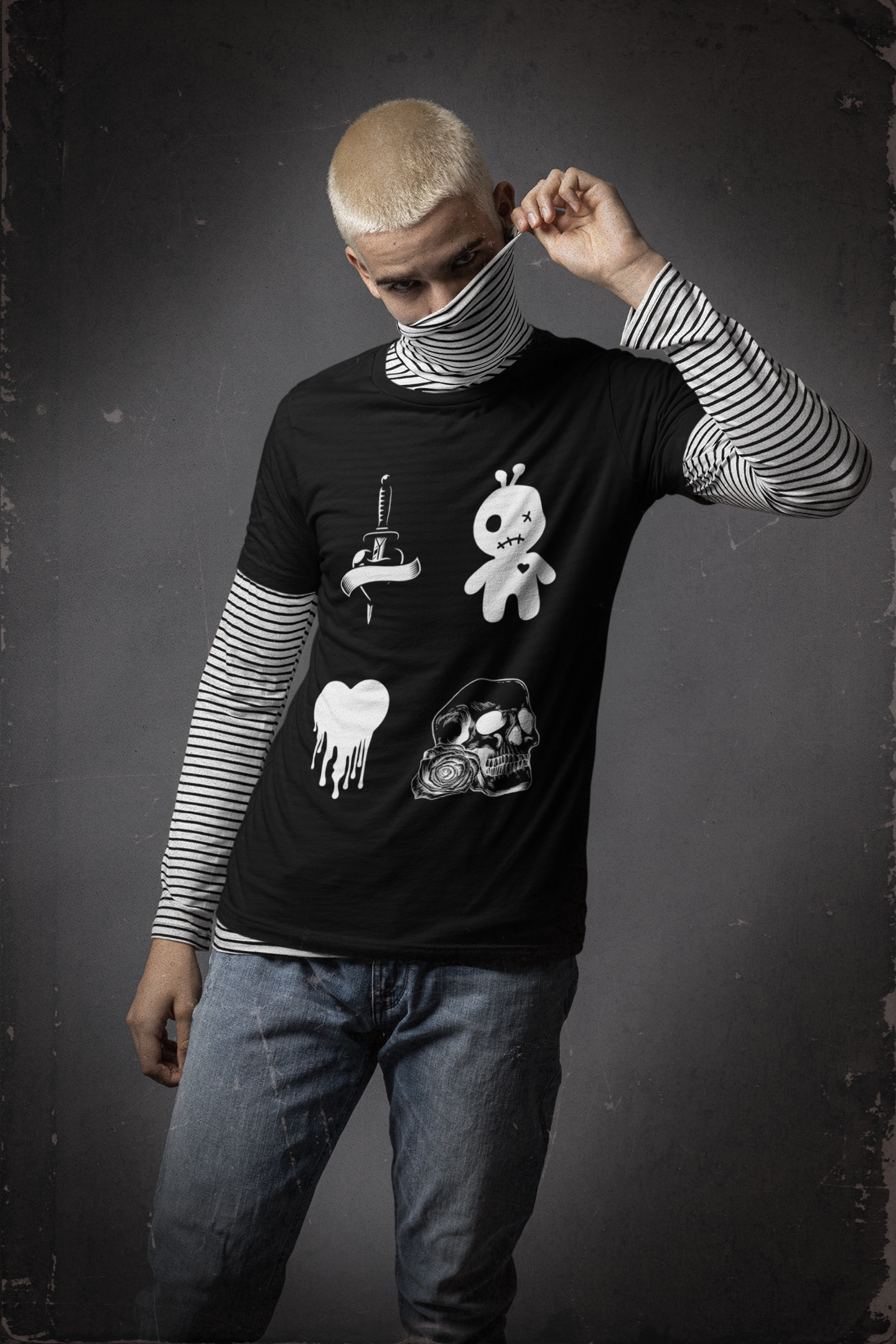 Edgy Unisex Heavy Cotton Tee - Skull & Heart Design
