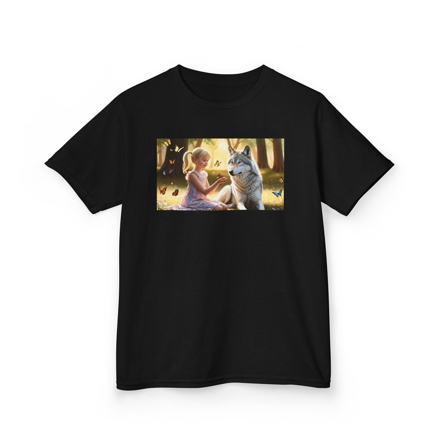 Kids Tee - Whimsical Girl and Wolf Design